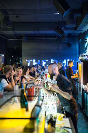 Hangout at the nightclub people. The bar& Kiev. Ukraine.のeditorial素材