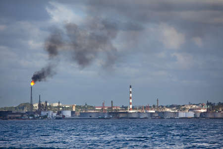 Oil Industry factory with smoke in Cuba Havanaの写真素材