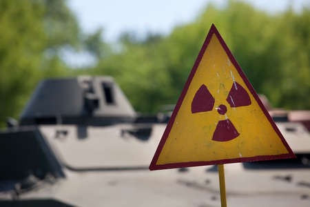 Common radioactivity warning symbol. Chernobyl aria Ukraineの写真素材