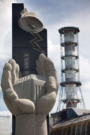 Chernobyl nuclear power plant.Monument in memory of disaster. Kiev region,Ukraineの写真素材