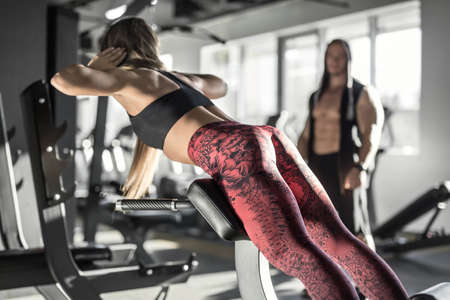 Athletic girl in gymの写真素材