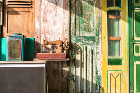 Colorful wall decorated with doorsの写真素材