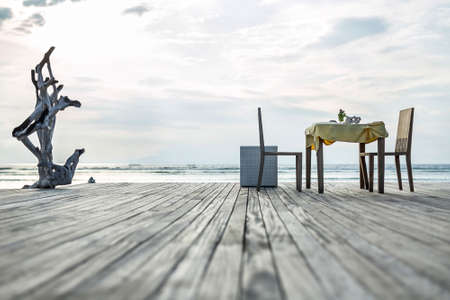 Place for dinner on ocean shoreの写真素材