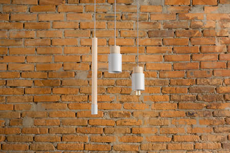 Hanging lamps with wooden partsの写真素材
