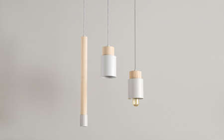 Hanging lamps with wooden partsの写真素材