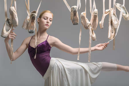 Blonde ballerina and pointe shoesの写真素材