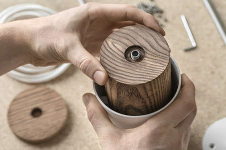 Lamp assembling in workshopの写真素材