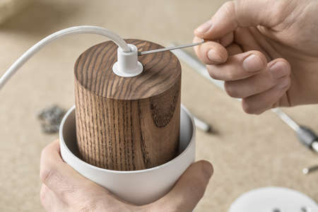 Lamp assembling in workshopの写真素材