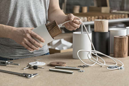 Lamp assembling in workshopの写真素材