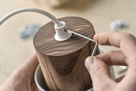 Lamp assembling in workshopの写真素材