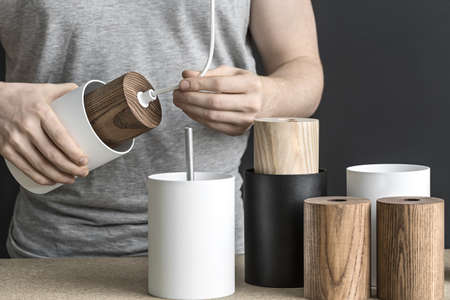 Assembling of lamp in workshopの写真素材