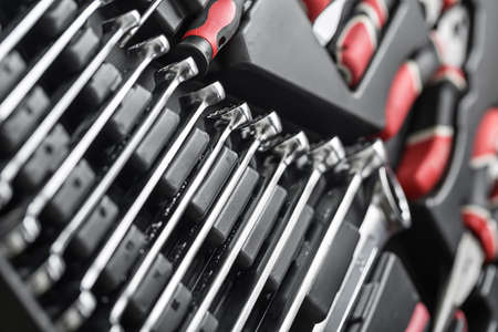 Toolbox with black-red instrumentsの写真素材