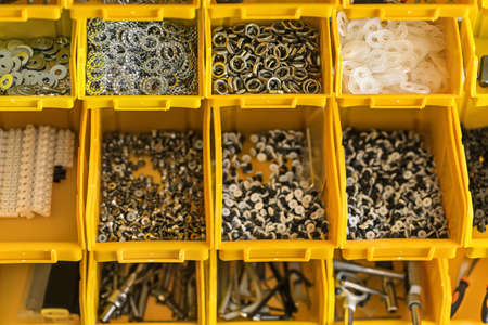 Plastic yellow boxes with instruments