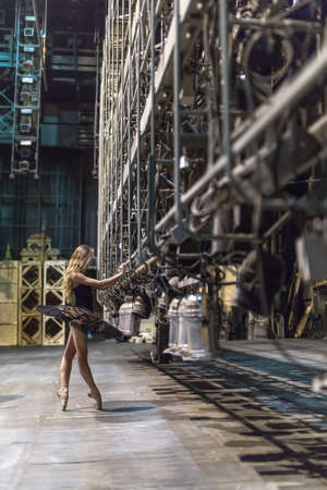Ballerina posing in interiorの写真素材