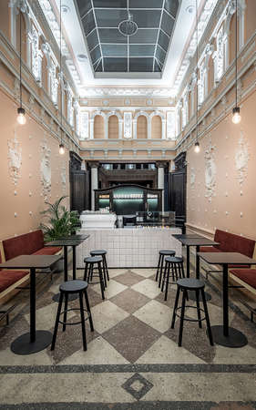 Restaurant with stucco moldingの写真素材
