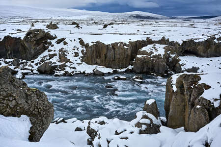 Icelandic landscape with rough riverの写真素材