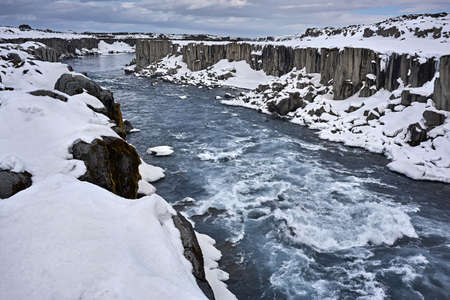 Icelandic landscape with canyon and river