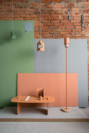 Interior in loft style with colorful furnitureの写真素材