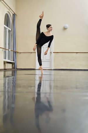 Ballerina posing in dance hallの写真素材