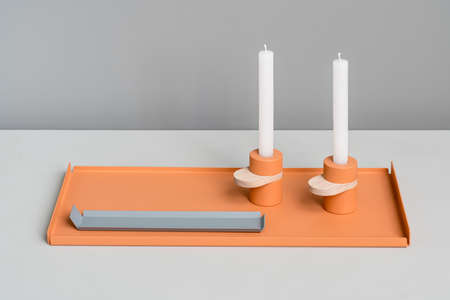 Metal colorful supports and candlesticksの写真素材
