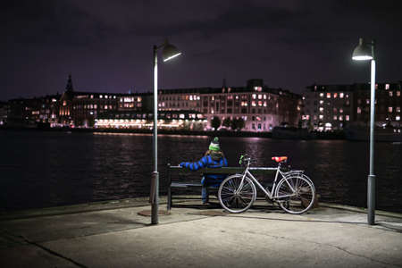 Night cityscape of Copenhagens embankmentの写真素材