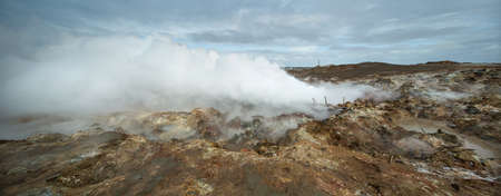Hot geothermal geyser in Icelandの写真素材