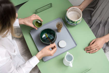 Making of green matcha teaの写真素材