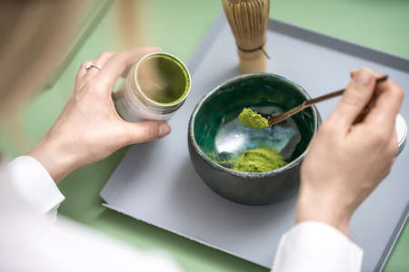 Making of green matcha teaの写真素材