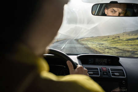 View at Icelandic landscape from inside carの写真素材