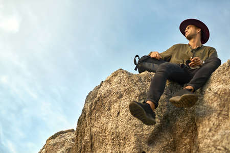 Tourist relaxing outdoorsの写真素材