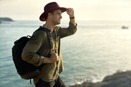 Traveler posing outdoorsの写真素材