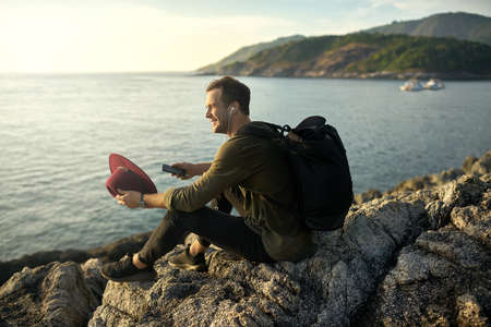 Traveler relaxing outdoors