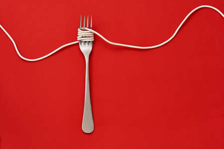 Fork wrapped with cableの写真素材