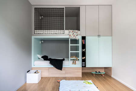 Childrens room in modern style with loft bedの写真素材