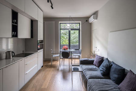 Nice kitchen in modern style with light wallsの写真素材