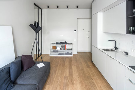 Kitchen in modern style with light wallsの写真素材