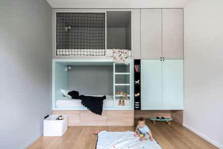 Kids room in modern style with loft bedの写真素材