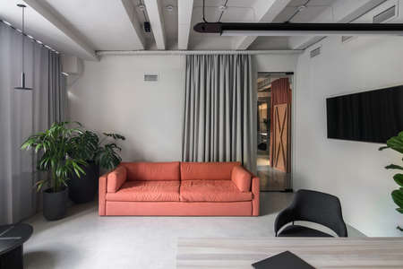 Nice office in loft style with gray wallsの写真素材