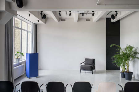 Nice interior in loft style with gray wallsの写真素材