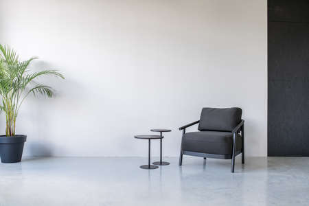 Stylish interior with gray and black wallsの写真素材