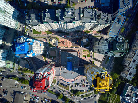 View at modern high-rise houses with colorful partsの写真素材
