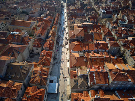 Old houses with red-orange roofs in Dubrovnik in Croatiaの写真素材