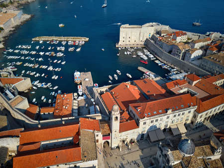 View at sea bay and old town of Dubrovnik in Croatiaの写真素材