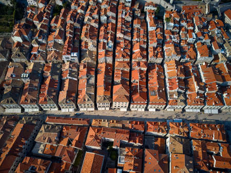 Old houses with red-orange roofs in Dubrovnik in Croatiaの写真素材