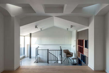 Stylish interior in modern style with design white false ceilingの写真素材
