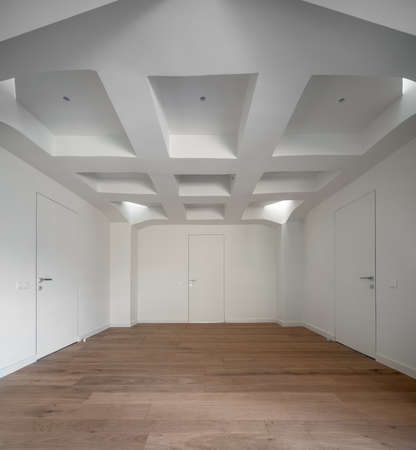 Stylish interior in modern style with design white false ceilingの写真素材