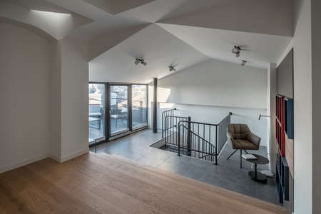 Stylish interior in modern style with design white false ceilingの写真素材