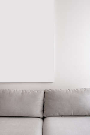 Stylish modern interior with white wall and gray sofaの写真素材