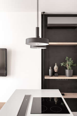 Stylish kitchen in modern style with white wallの写真素材
