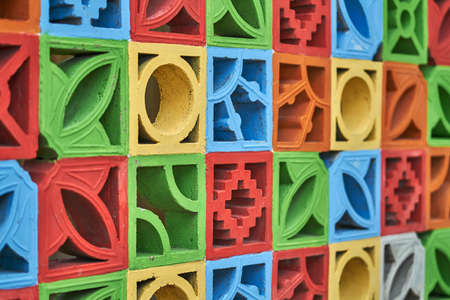 Ceramic lattice with colorful parts with geometric patternsの写真素材